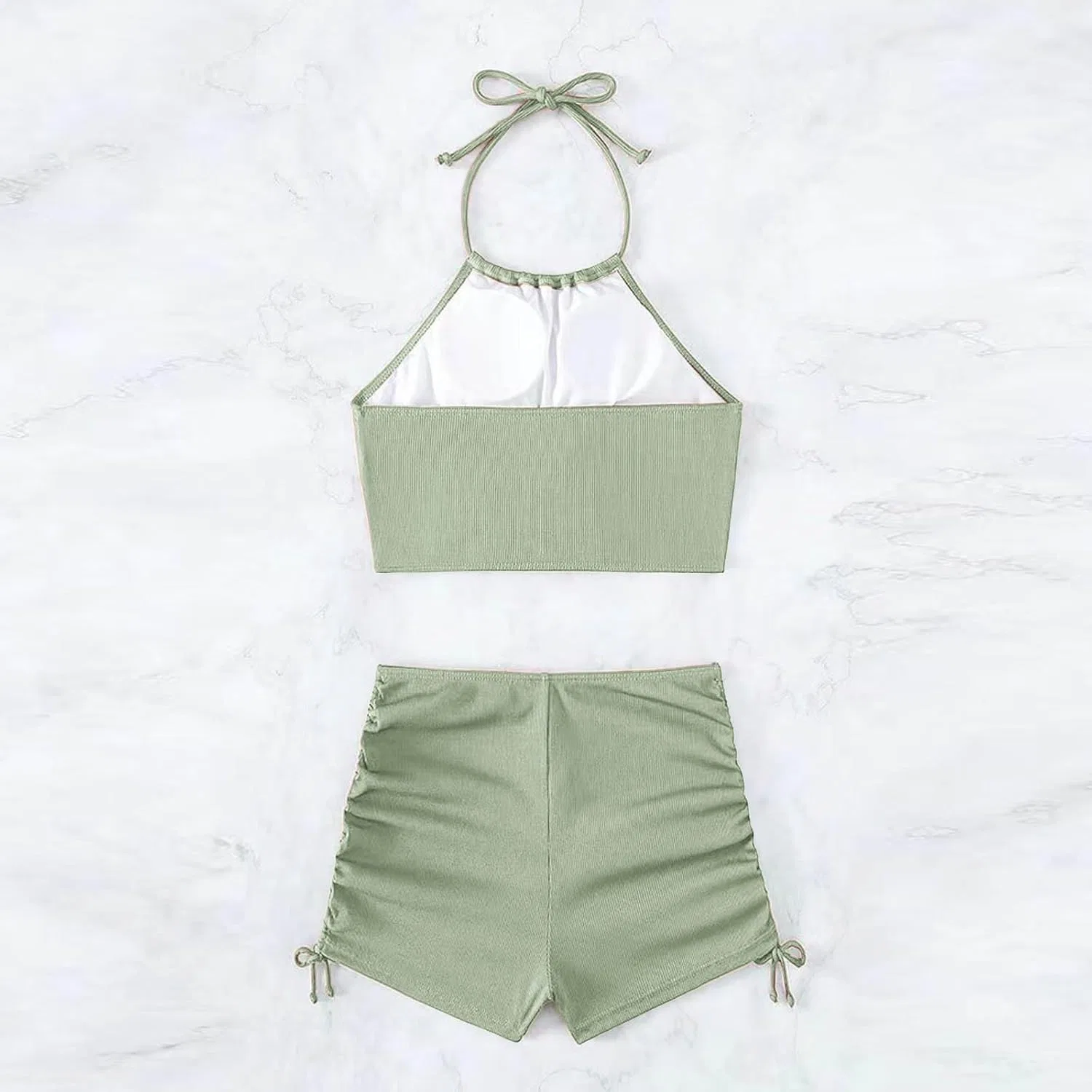 Женский бикини-сет с халтером и вырезом, Mint Green — фото 4