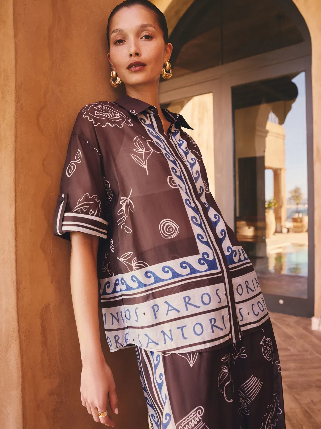 Рубашка с коротким рукавом Greek Print Next, коричневый/синий — фото 3