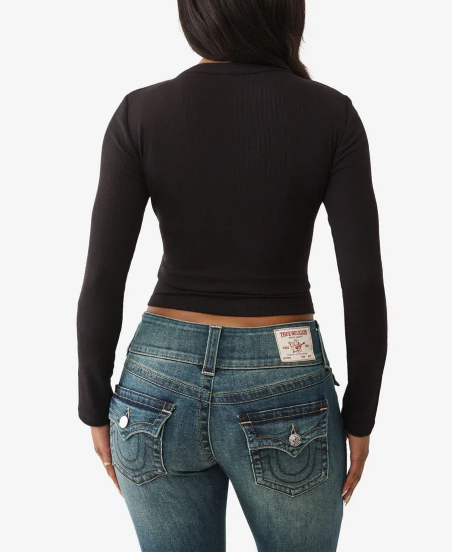 Женская футболка-поло с длинным рукавом и принтом True Religion, Jet Black — фото 3