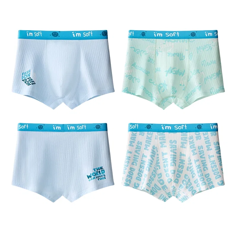 Детские трусы для мальчиков, комплект из 4 штук, Light Blue Lake Blue White Light Blue, MIIOW
