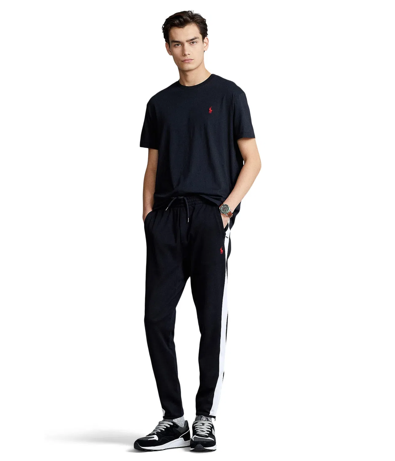 Мужской хлопковый лонгслив с V-образным вырезом Polo Ralph Lauren, Black — фото 4