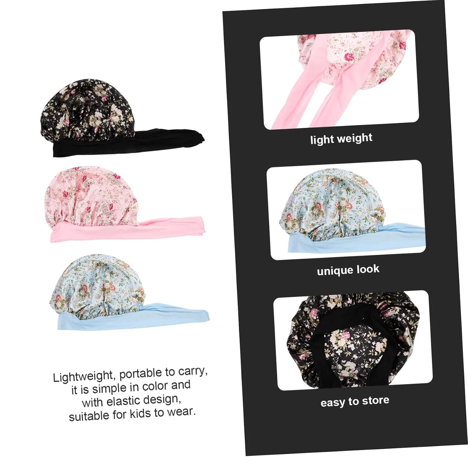 Шапочка для душа Satin, Healeved, 6 шт, 24x24 см, Schwarz, Rosa, Blau — фото 4