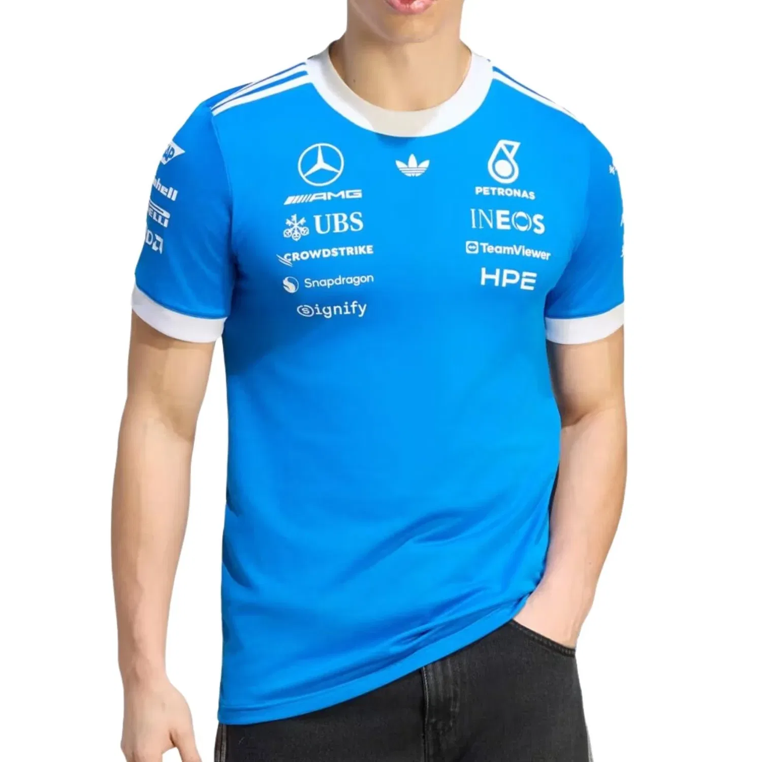 Мужская футболка Adidas x Mercedes AMG Petronas Formula 1 Team Blue Wonder Driver Jersey Asia Sizing Blue Bird, синий — фото 2
