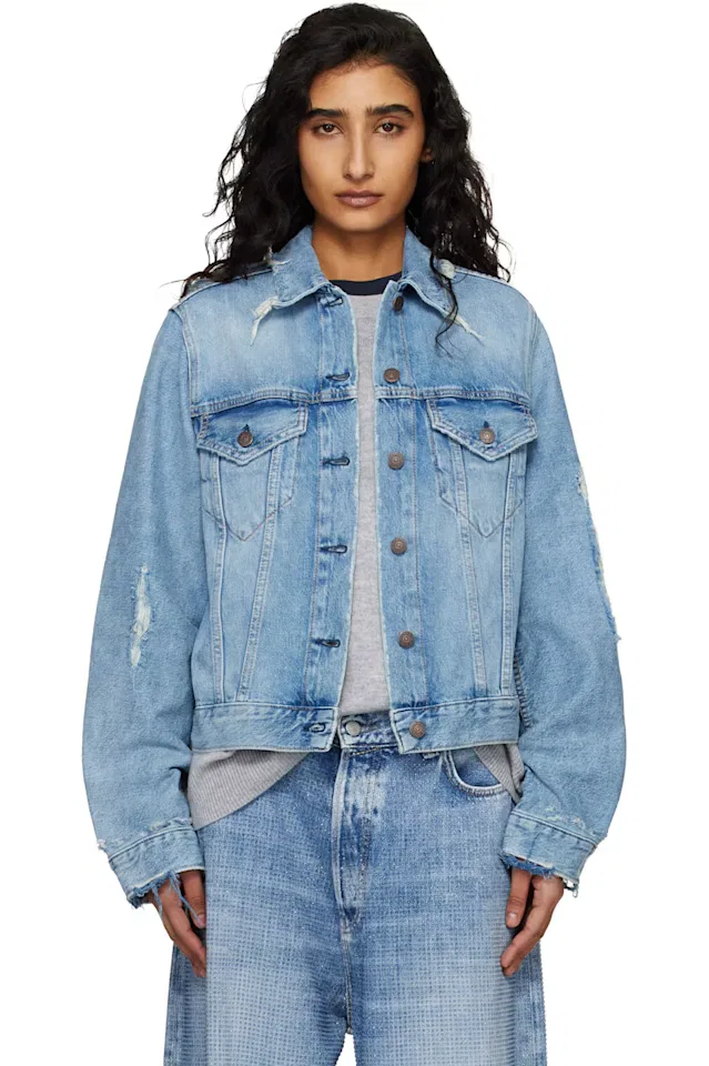 Синяя рваная джинсовая куртка Acne Studios