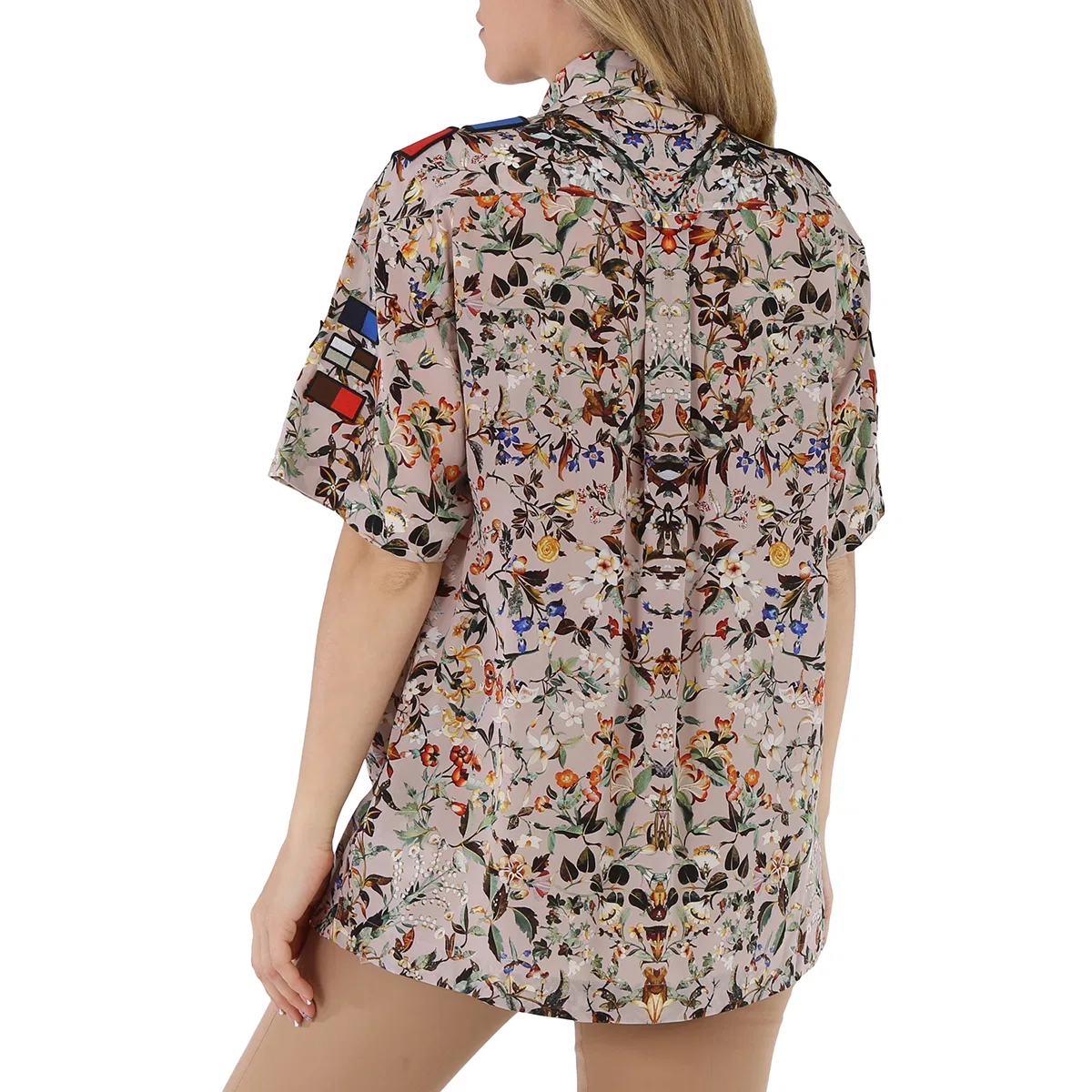 Блузка свободного кроя с принтом Badge Appliques Iris Floral-Print Burberry, Beige Ip Pttn — фото 4