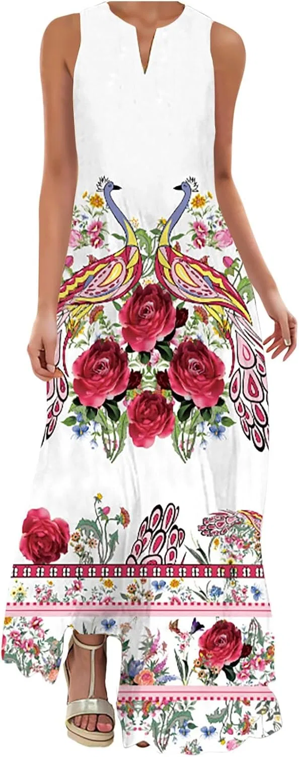 Женское летнее макси-платье sleeveless boho, Pink