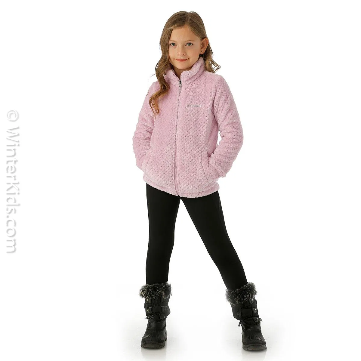 Детское флисовое пальто с капюшоном Columbia Fire Side Sherpa Full Zip, Pink Orchid — фото 2
