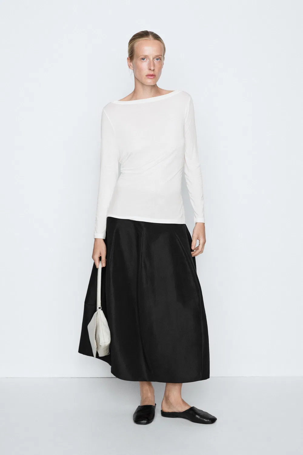 Футболка с длинным рукавом Massimo Dutti, для повседневного образа, кремовый