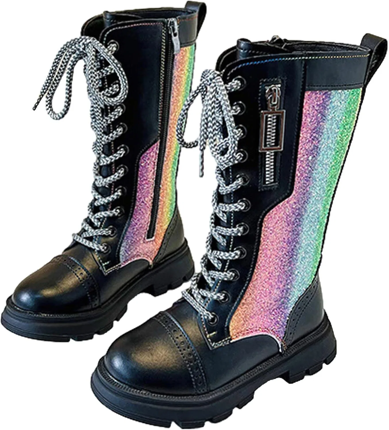 Детские сапоги для девочек с боковой молнией и шнуровкой Sparkly Riding Shoes rismart, Black — фото 3