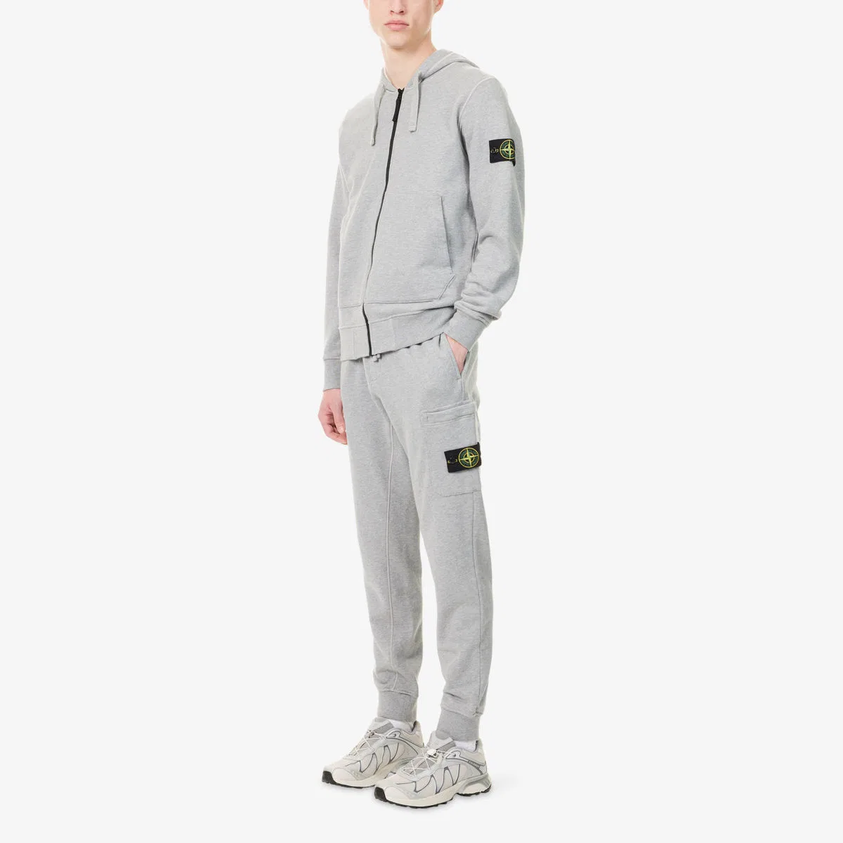 Спортивные штаны из хлопкового флиса с фирменной эмблемой Stone Island, серый — фото 2