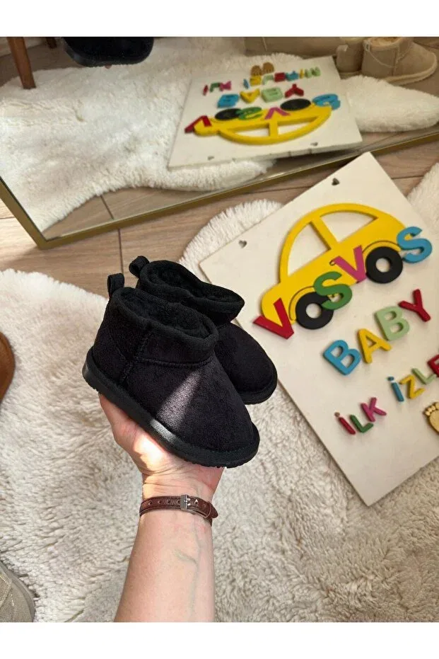 Детские ботильоны для девочек из замши с коротким каблуком Vosvosbaby, Black