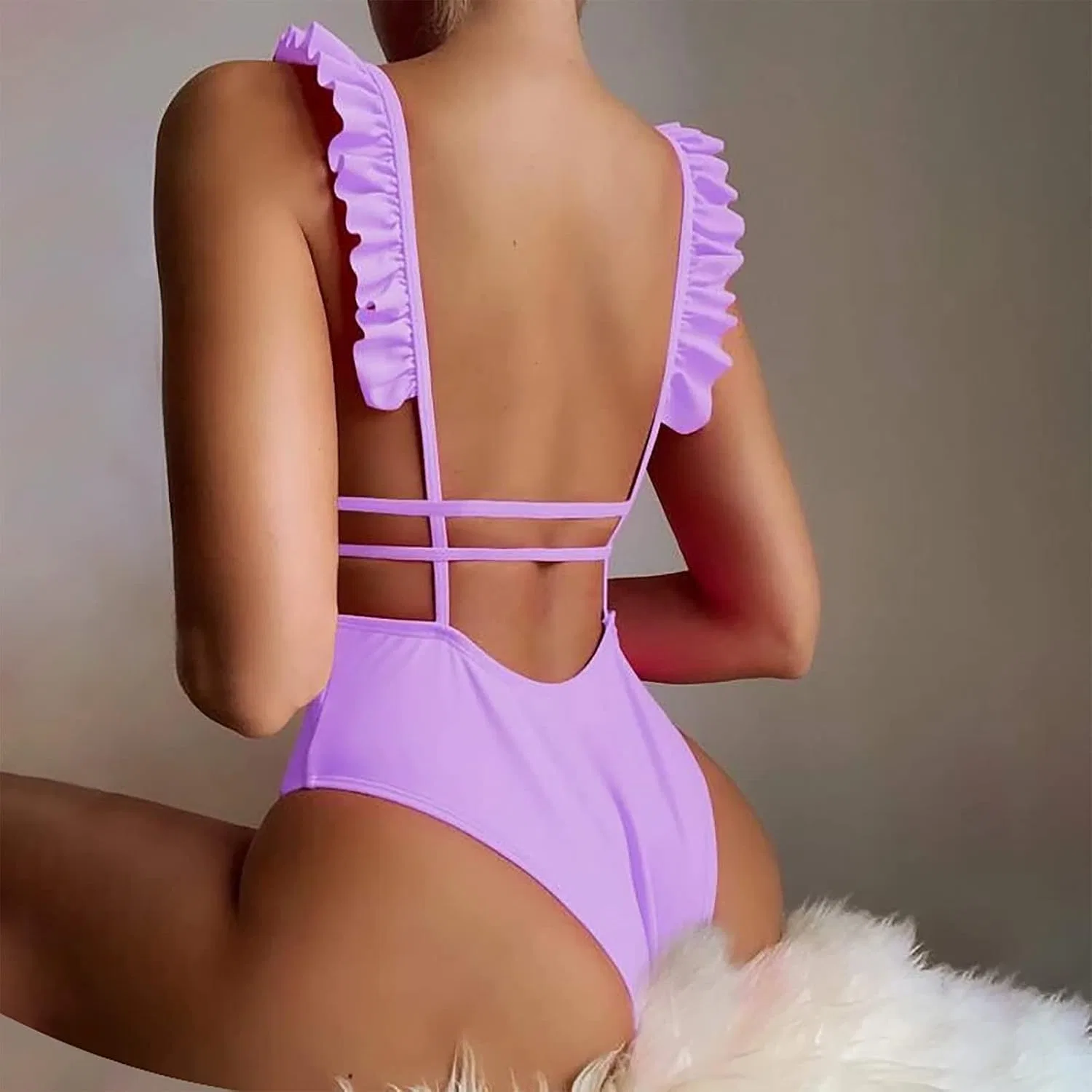 Женский слитный купальник с утяжкой живота и вырезами, Purple — фото 2