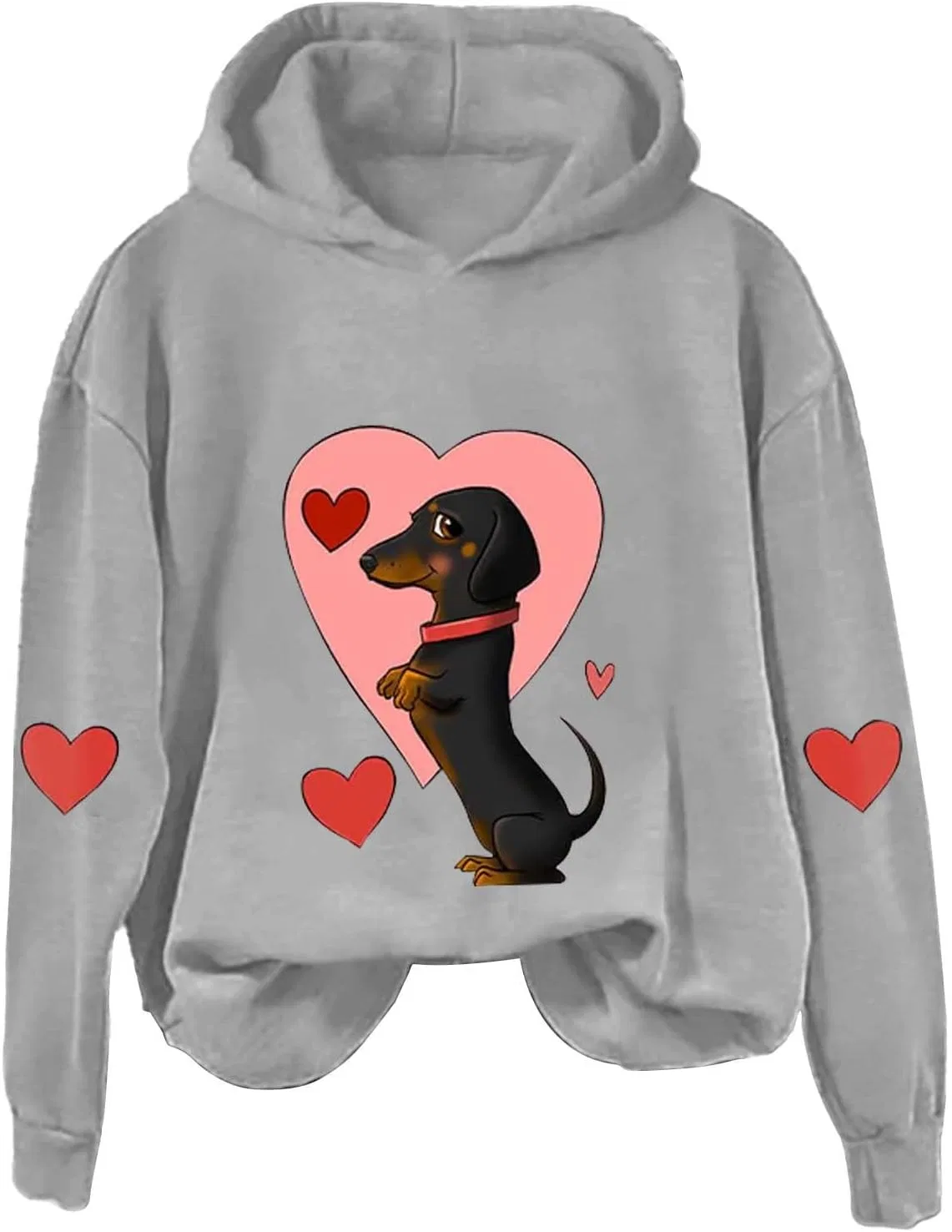 Женский свитшот с принтом даксхунда и сердца, Dachshund Hoodie, серый — фото 4