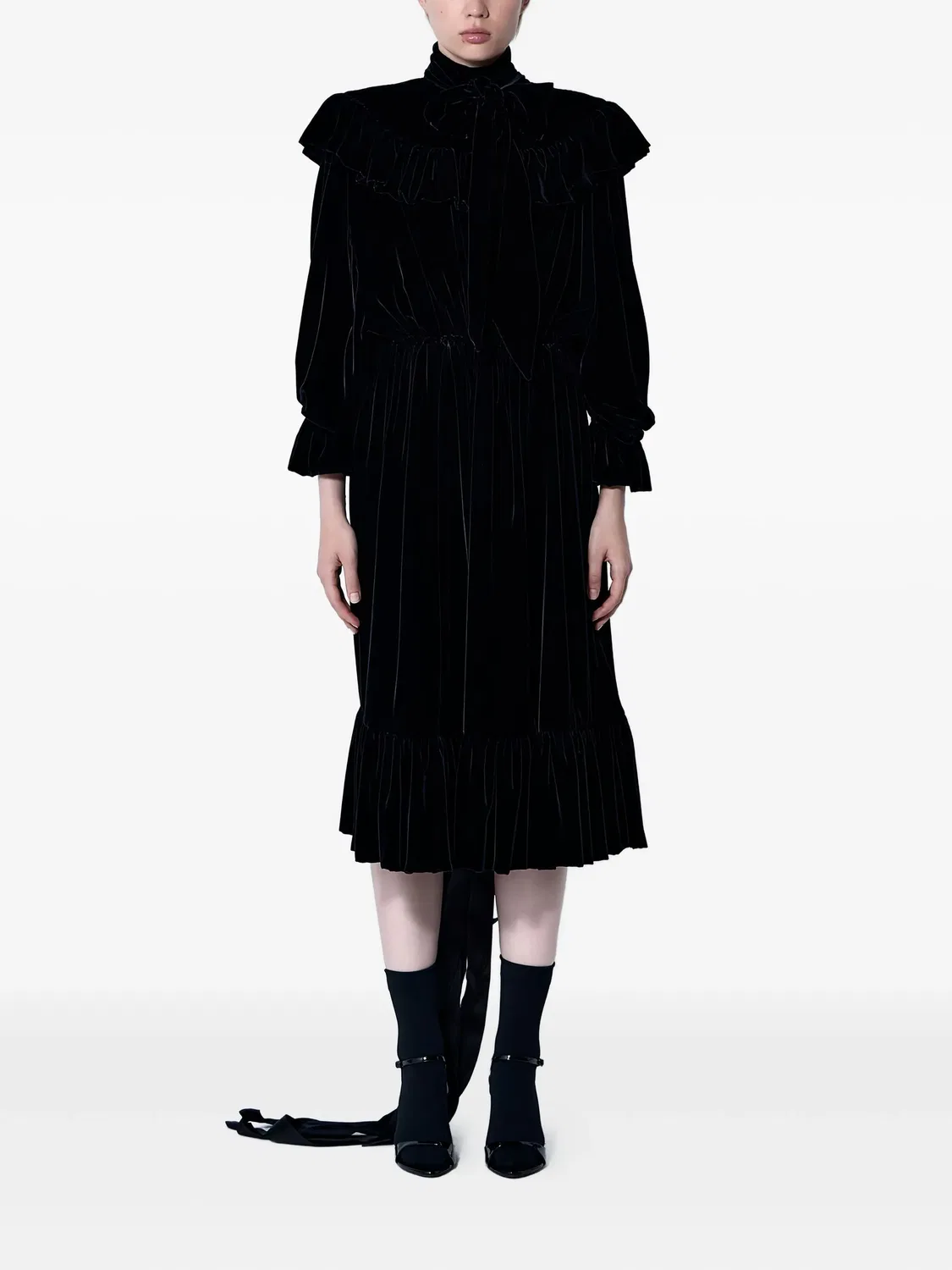 Платье миди с рюшами и шнуровкой Balenciaga, черный — фото 3