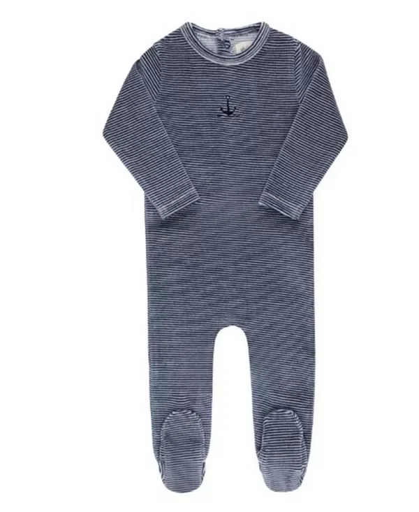 Детский комбинезон для сна с длинным рукавом Unisex velour stripe collection footie + beanie Ely'S & Co., темно-синий — фото 2