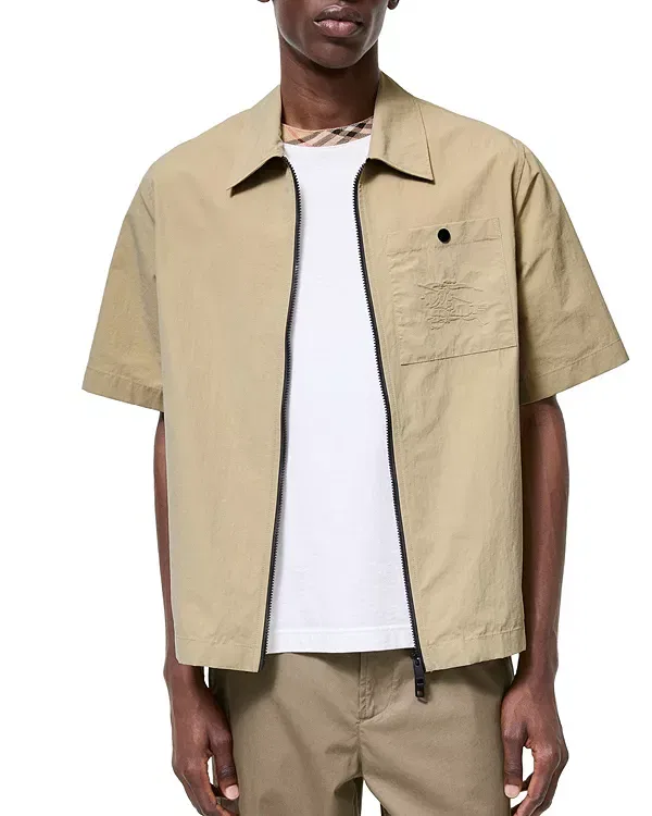Мужская рубашка-овершорт из нейлона с застежкой-молнией Burberry, Sparrow Beige