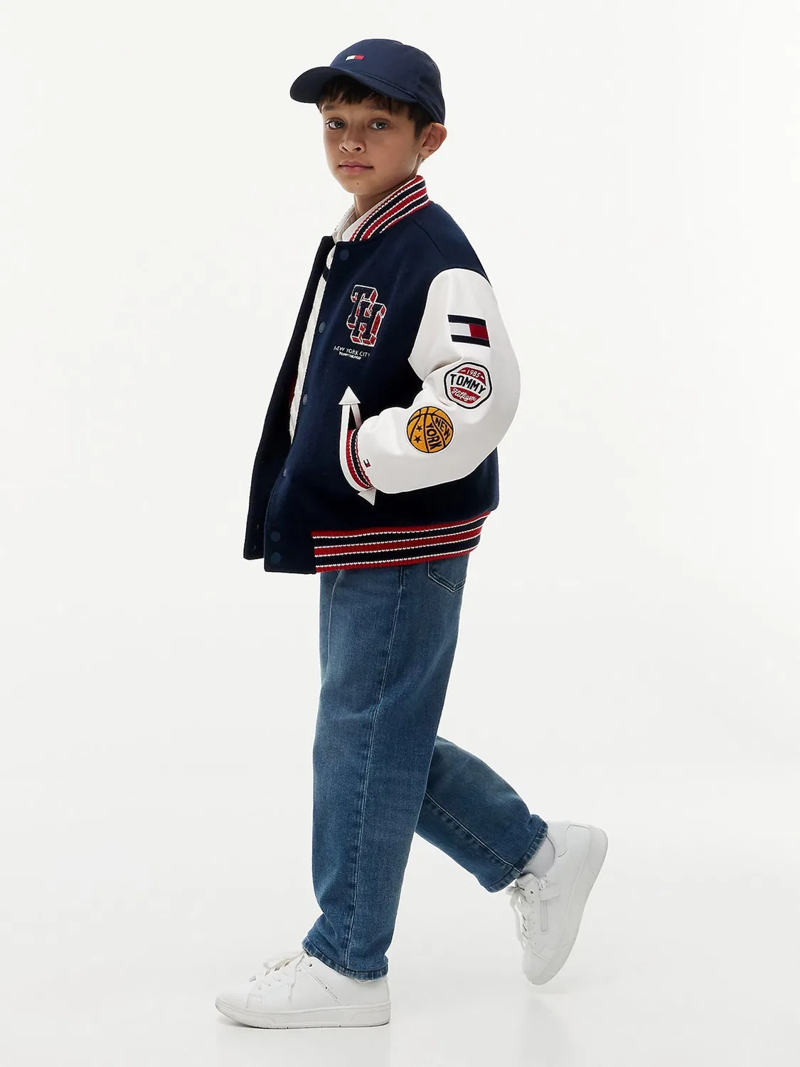 Синий бомбер с вышивкой логотипа Tommy Hilfiger Bouclé — фото 2