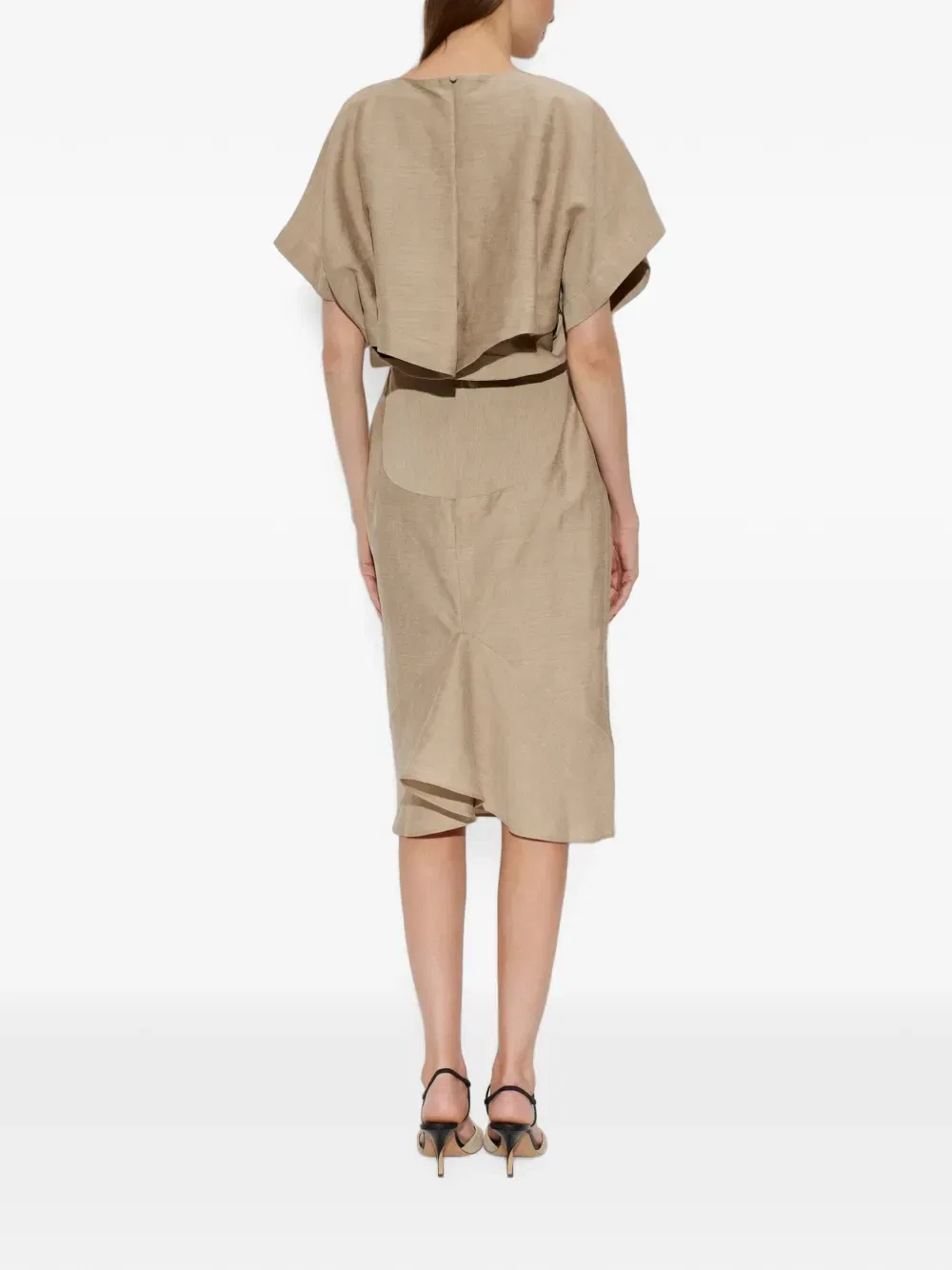 Льняное миди-платье с разрезом сзади JACQUEMUS, бежевый — фото 3