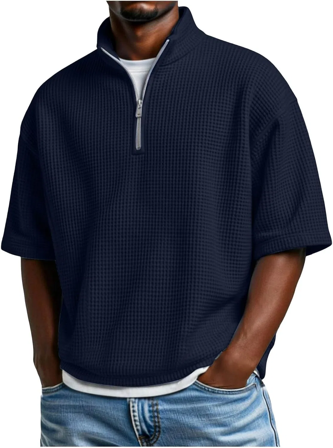Мужская футболка с четверть-застежкой Waffle Knit, Navy