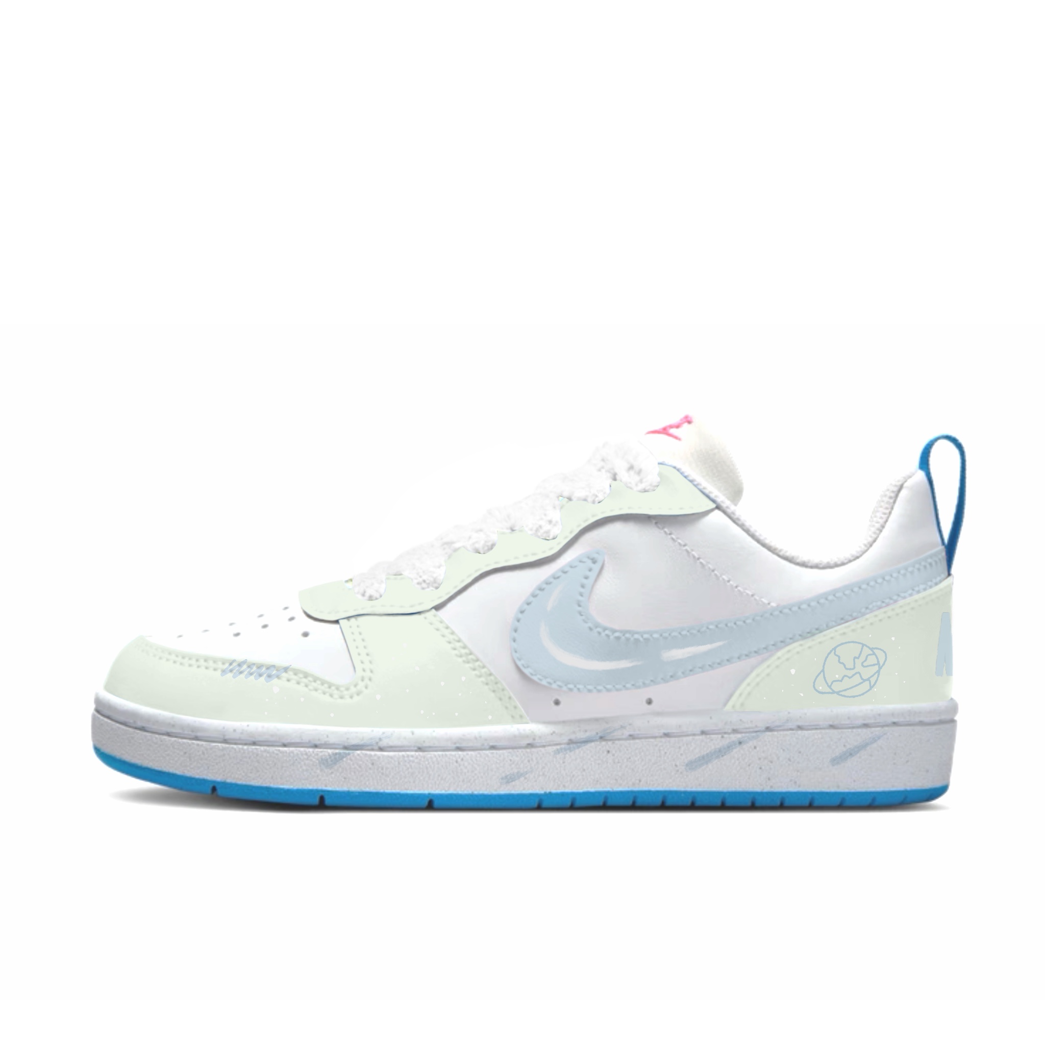 

Nike Кроссовки для скейтбординга Court Borough Cloud Blue Texture Slip Resistant Abrasion Resistant Low top для детей бело-зеленые