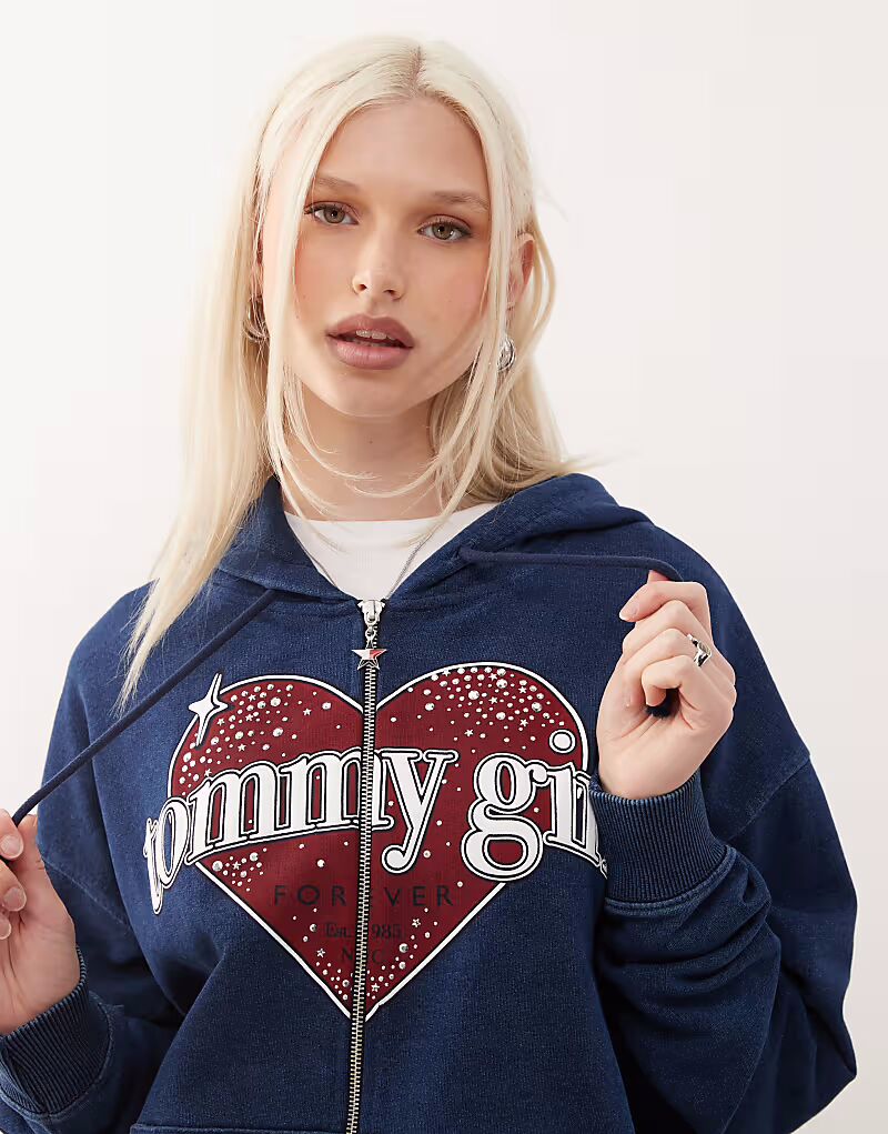 

Толстовка Tommy Jeans Tommy Girl с капюшоном на молнии в темно-синем цвете