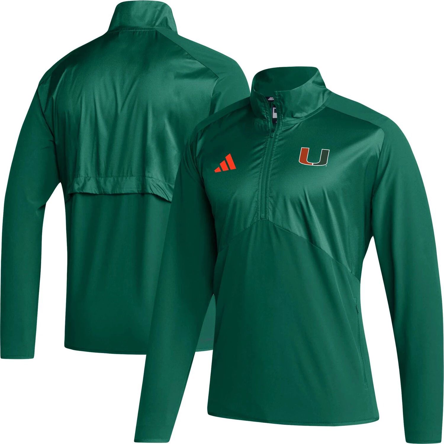 

Мужская зеленая куртка Miami Hurricanes Sideline AEROREADY с рукавами реглан и молнией четверти adidas, Зеленый, Мужская зеленая куртка Miami Hurricanes Sideline AEROREADY с рукавами реглан и молнией четверти adidas