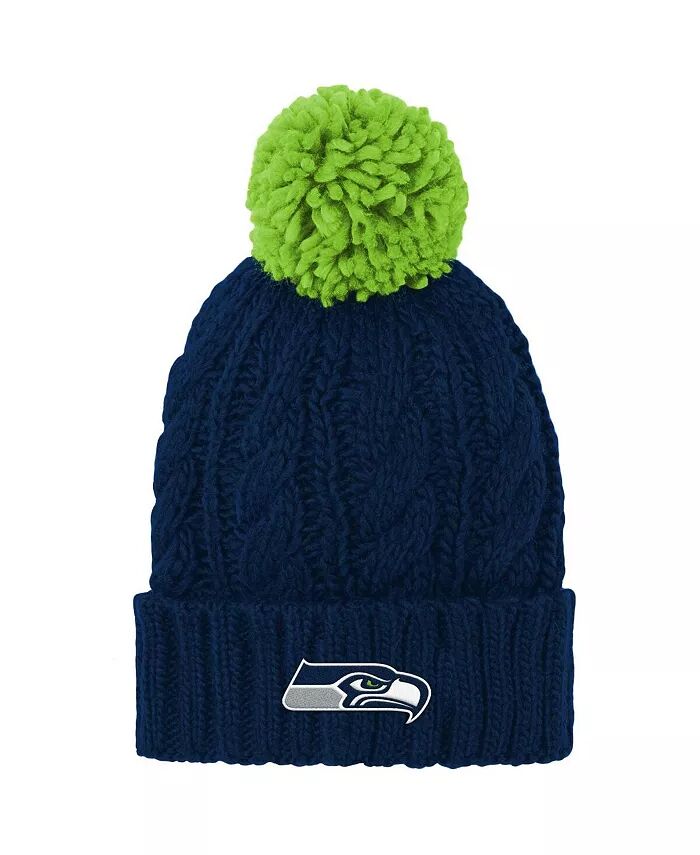 

Big Girls College Navy Seattle Seahawks вязаная шапка с манжетами и помпоном Outerstuff