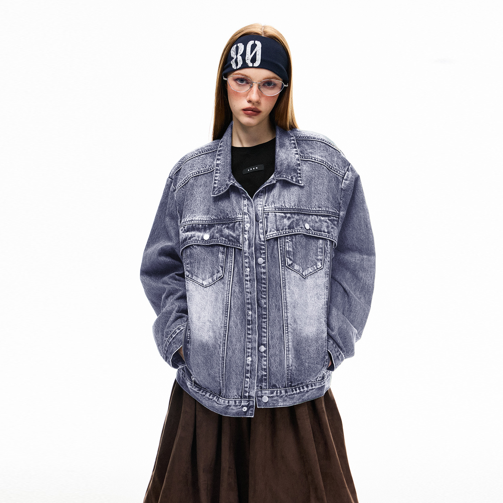 

NEVER RULE Джинсовая куртка Unisex Blue Lapel Moderate