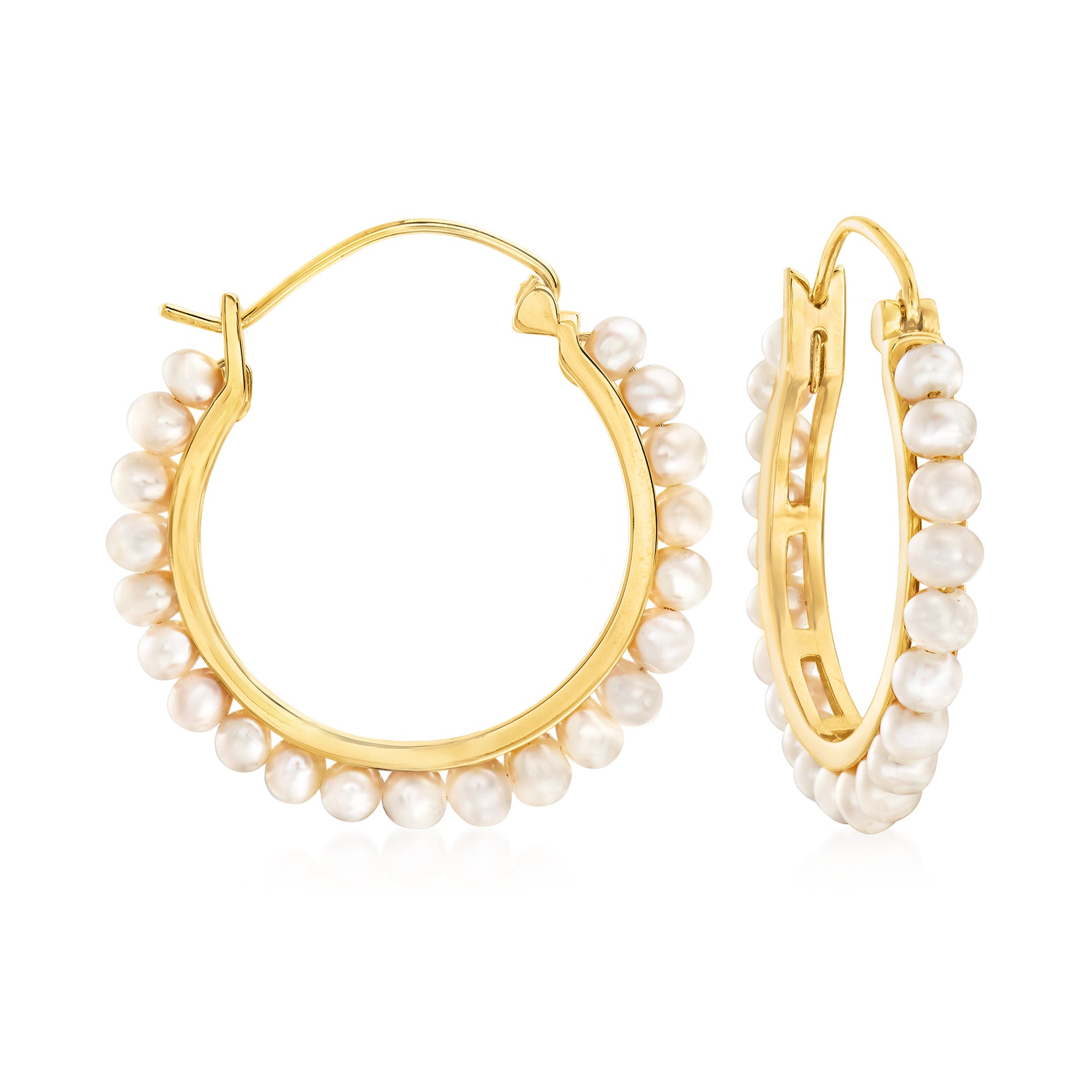 

Серьги-кольца Ross-Simons 3-3,5 мм с культивированным жемчугом из 18-каратного золота поверх стерлингового серебра Ross-Simons, желтый