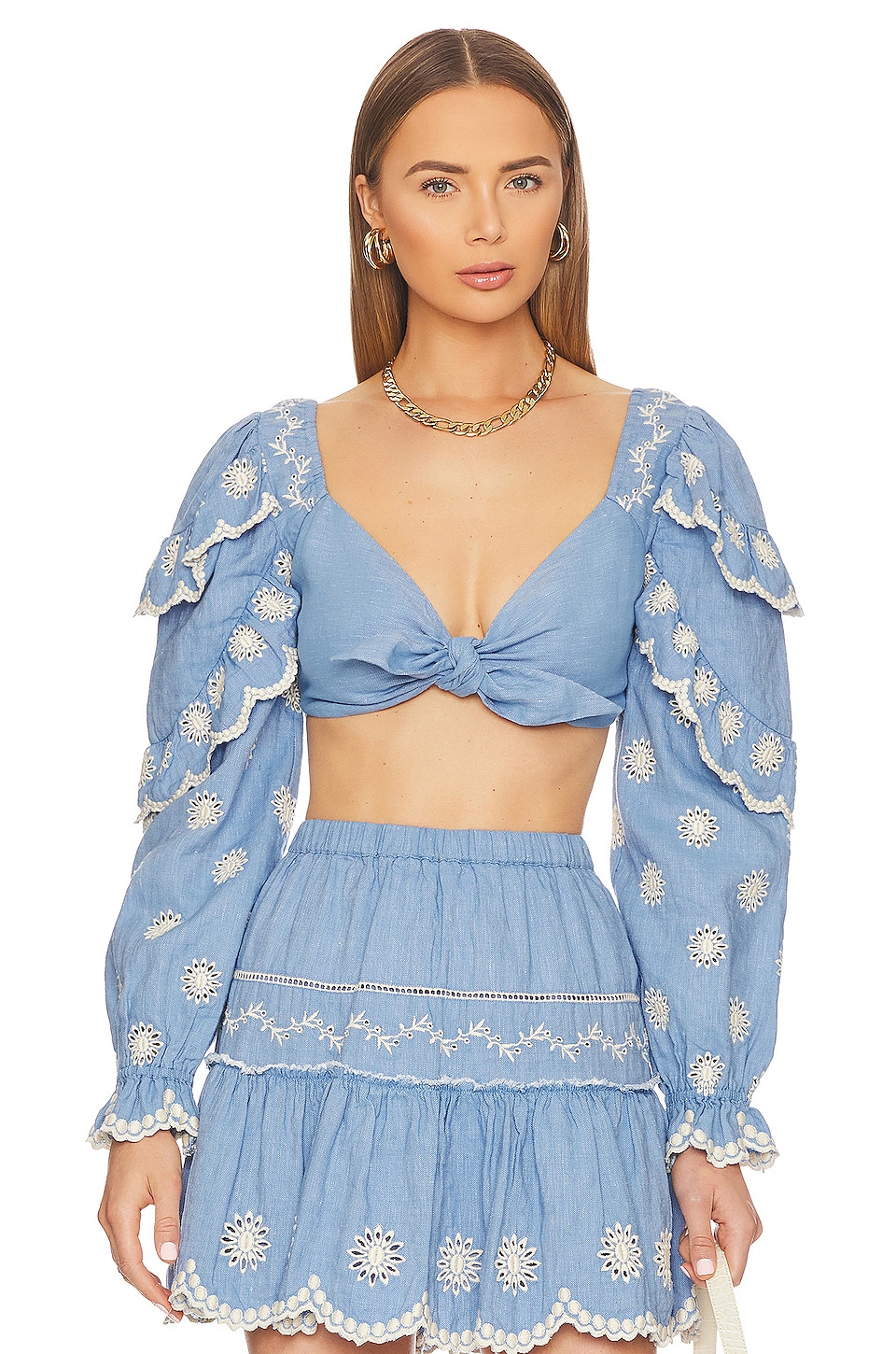 

Топ LoveShackFancy Milanti Crop, цвет Faded Hydrangea