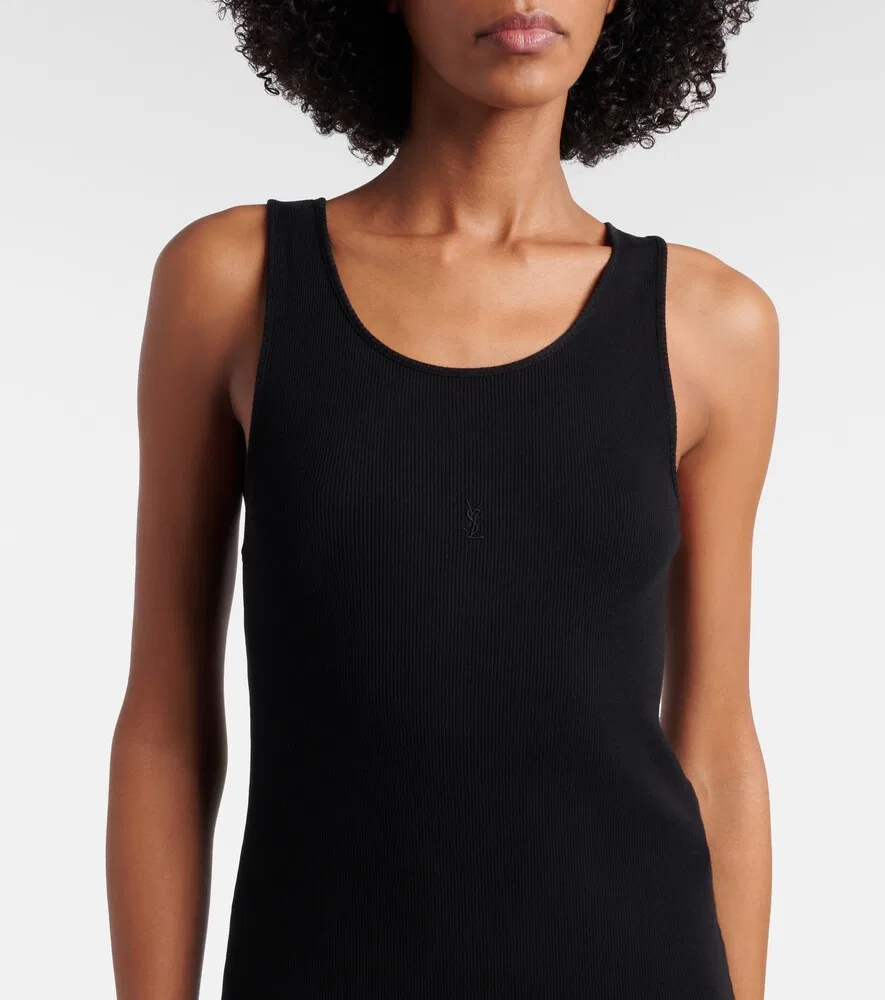 Мини-платье из хлопкового трикотажа «Кассандра» Saint Laurent, черный — фото 4