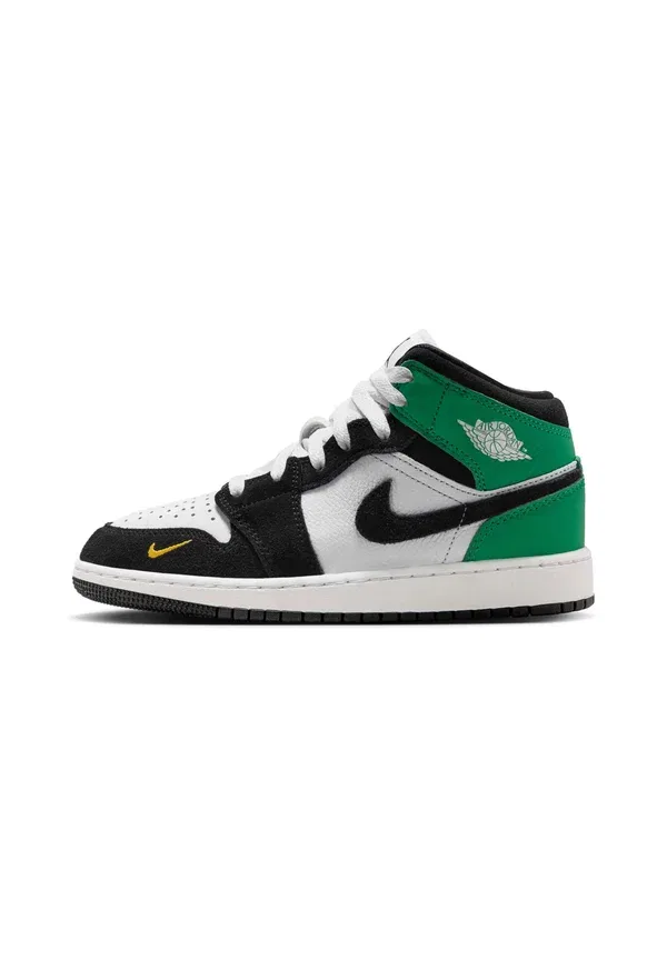 Кроссовки Air 1 Mid SE Jordan, summit white/black-lucky green-univ gold, белый с чёрным, зелёным и золотым