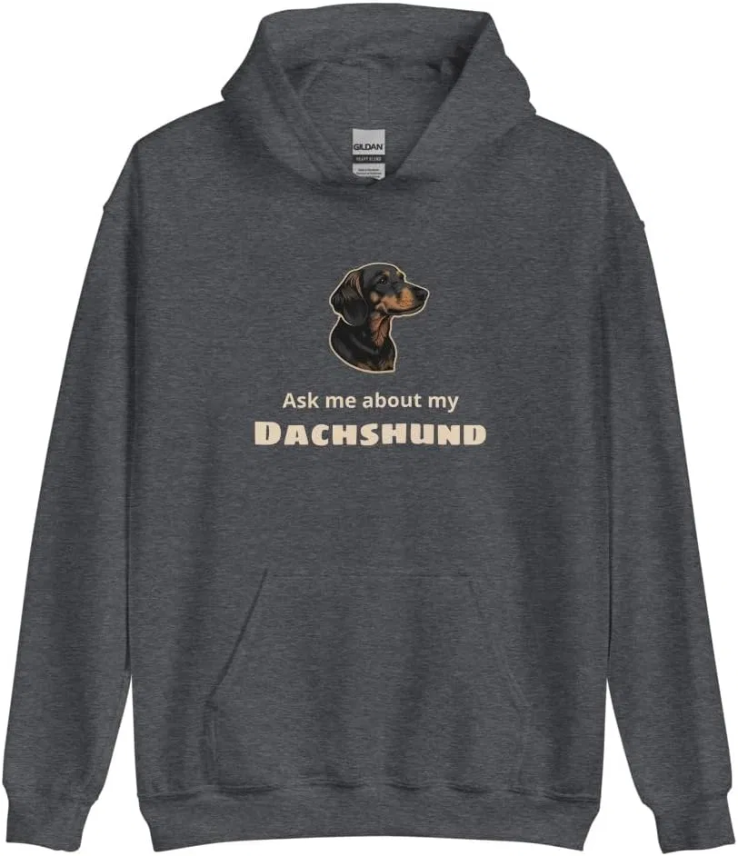 Худи Unisex для любителей собак с надписью "Ask me About my Dachshund" Generic, Dark Heather