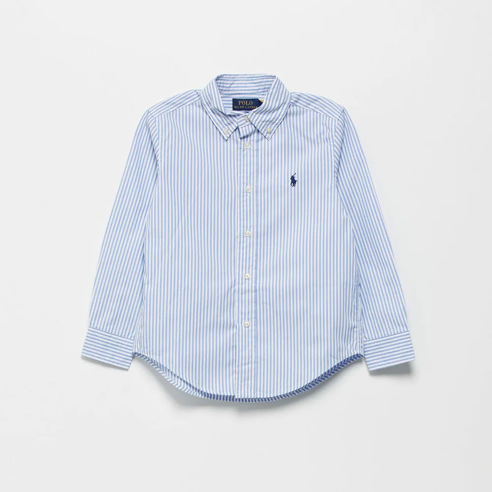 Детская хлопковая рубашка-поплин в полоску синяя от Polo Ralph Lauren Children