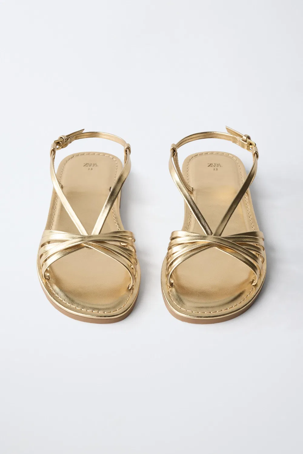 Сандалии с металлическими ремешками ZARA, Gold — фото 4