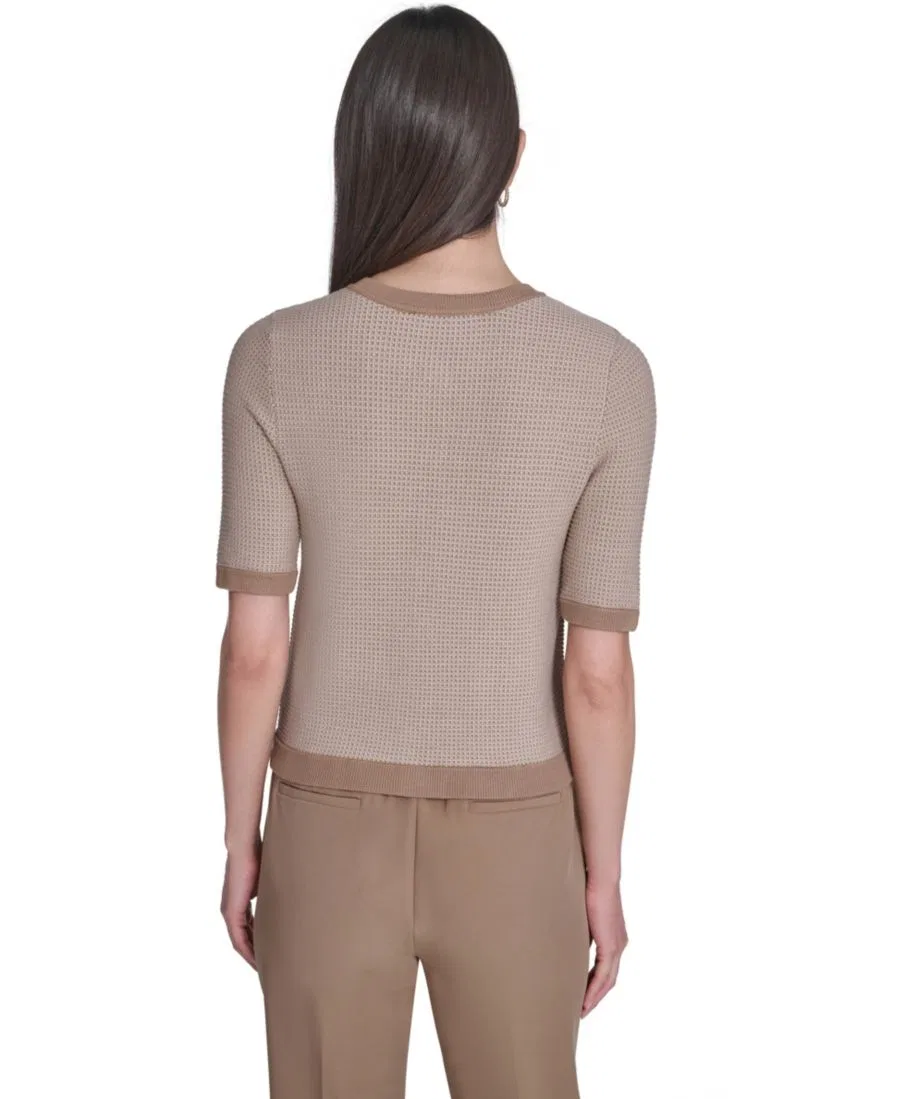 Свитер с коротким рукавом и круглым вырезом Honeycomb Tommy Hilfiger, Tannin/Whitecap — фото 2