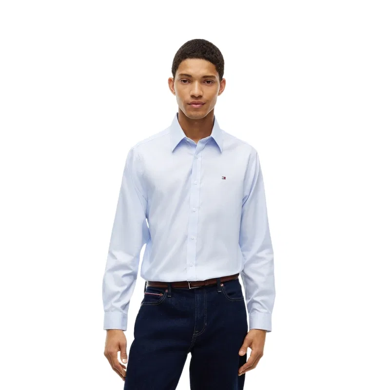Мужская рубашка с воротником и принтом Light Blue White Stripes C3Q Tommy Hilfiger