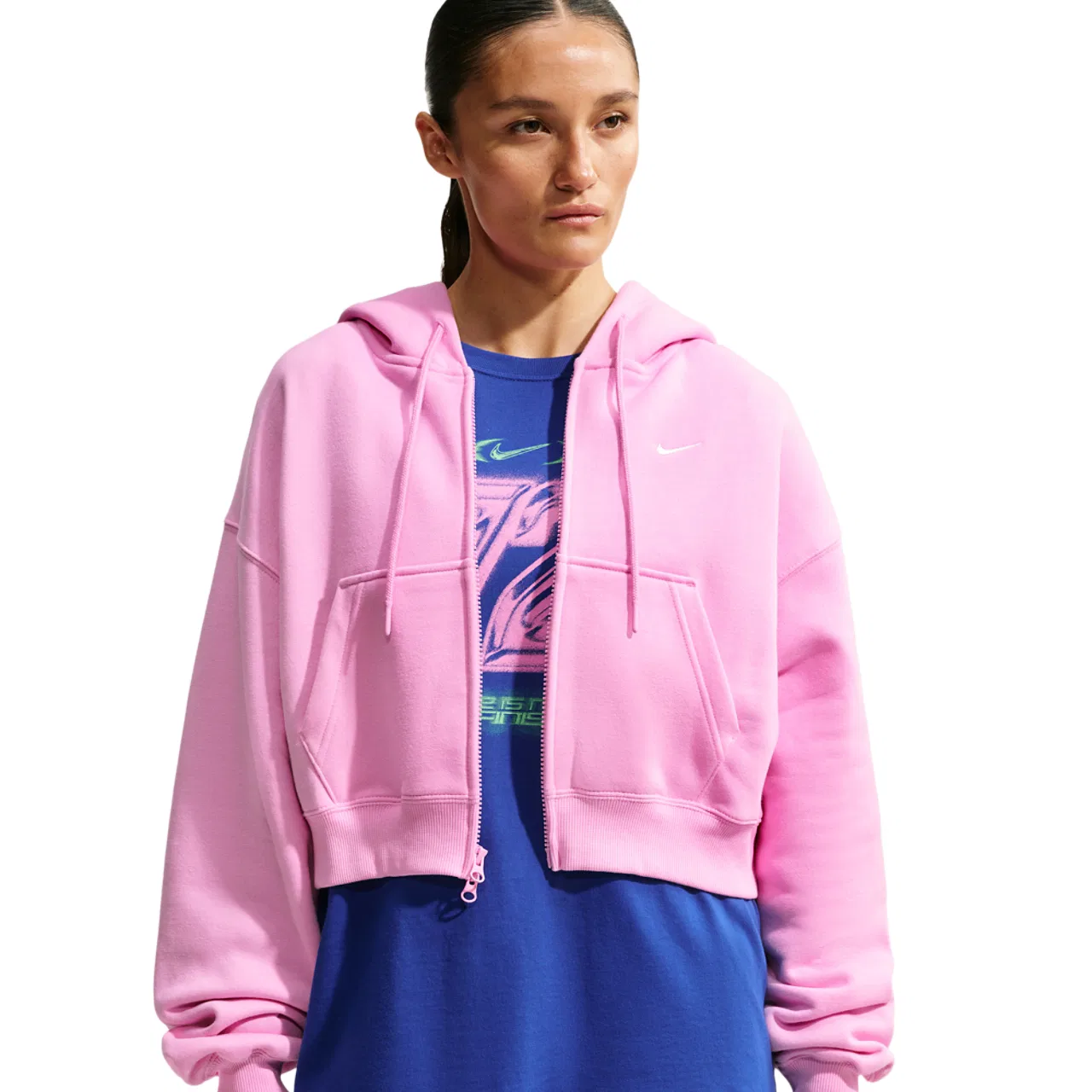 Женский худи из футера с укороченным кроем Studio Fleece Nike, Sail/Pink Rise