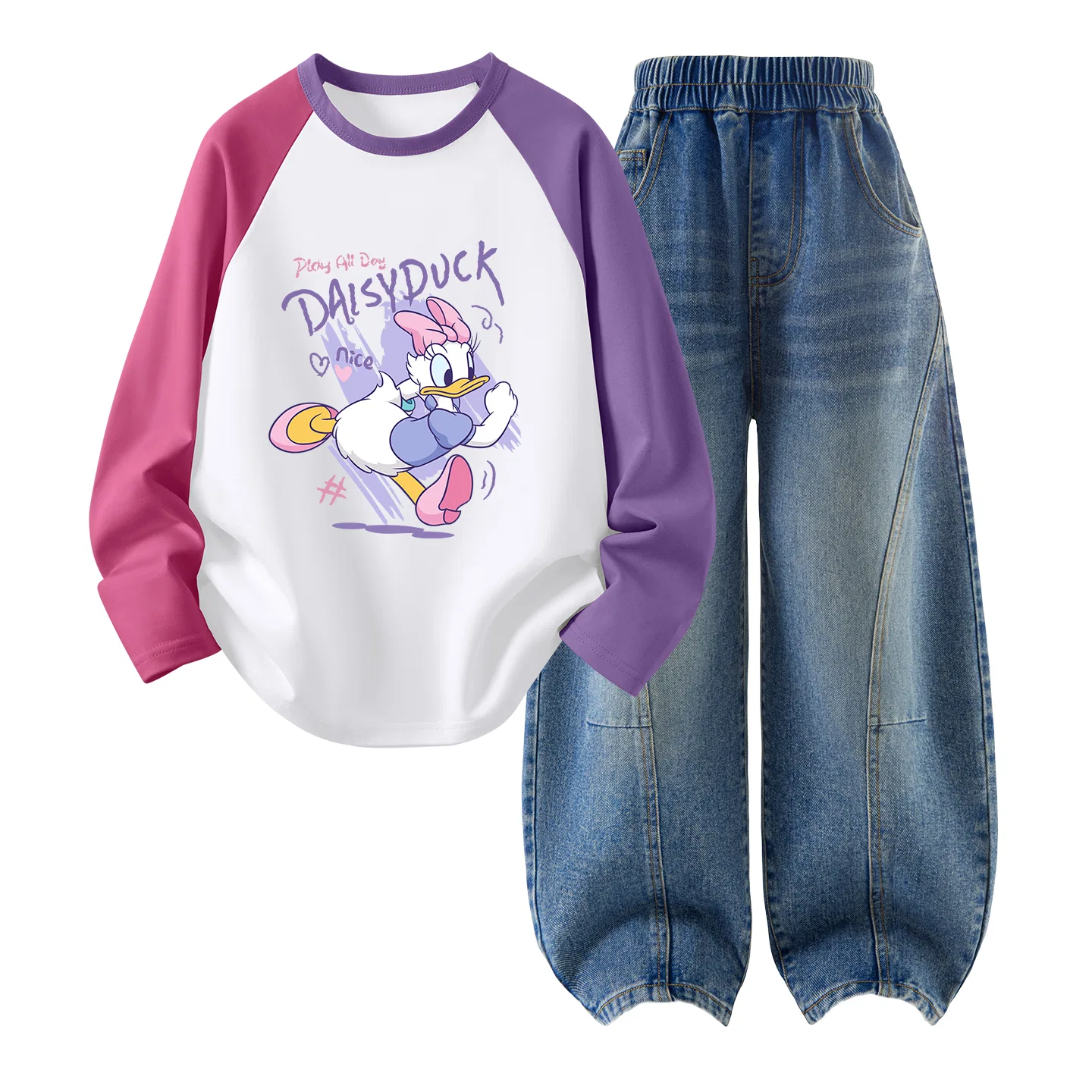 Детский спортивный комплект с принтом Di Cute Duck Rose Purple+Solid Color Denim Light Blue Disney — фото 3