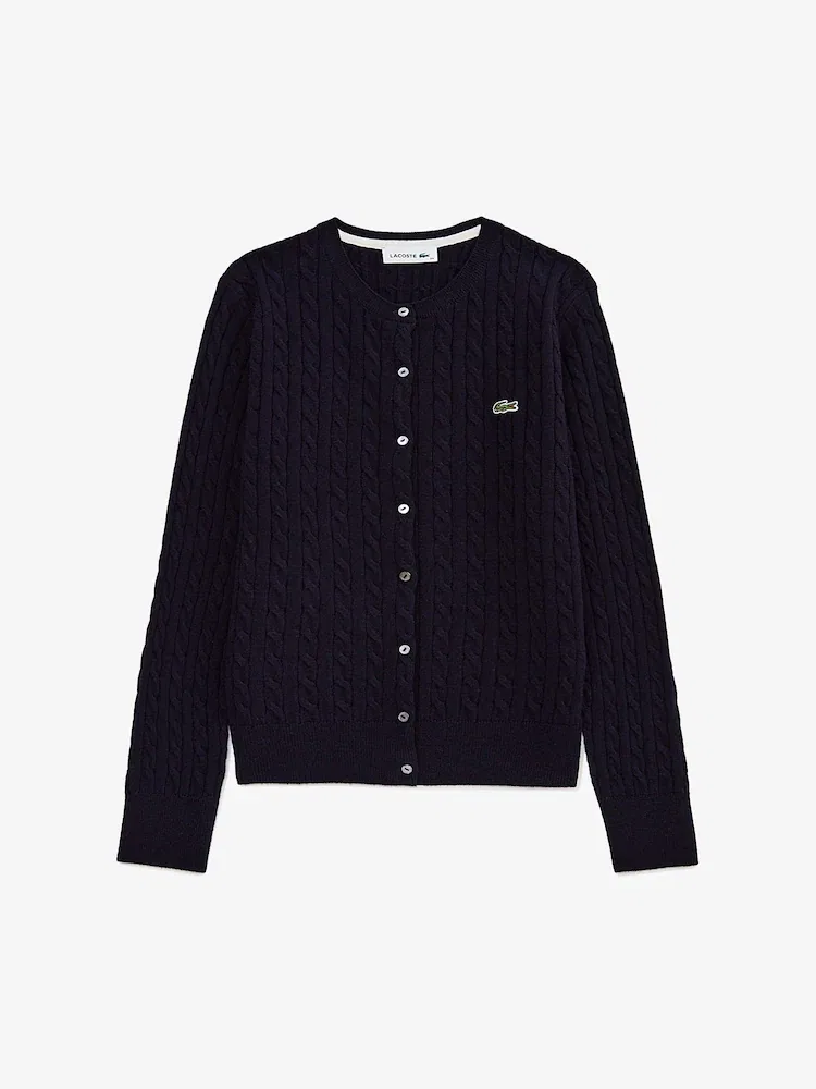 Кардиган женский LACOSTE HDE, кабельная вязка, темно-синий — фото 4