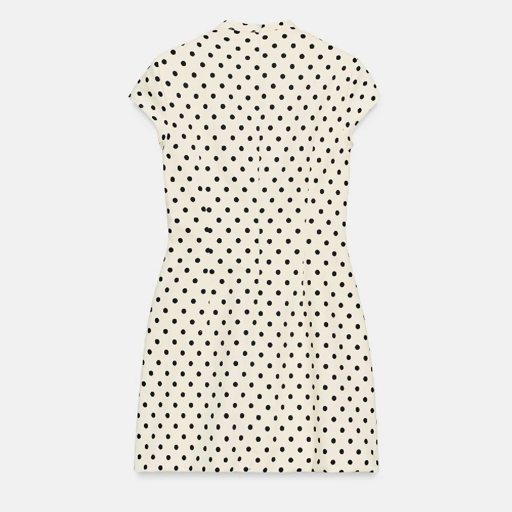 Короткое платье в горошек Zara, кремовый/черный — фото 3