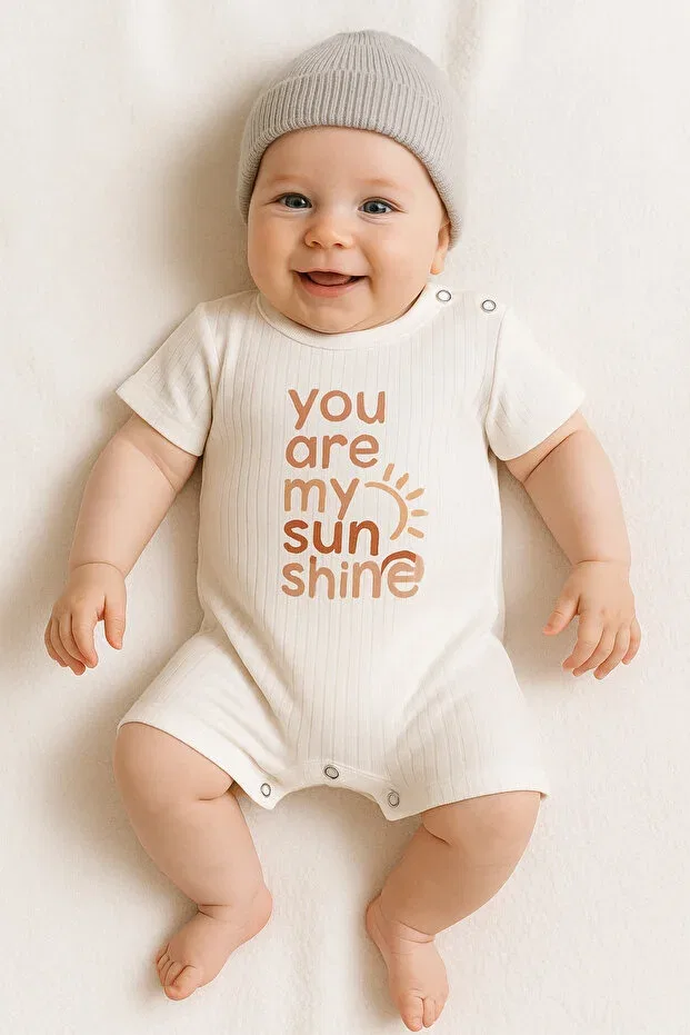 Детское боди-комбинезон с принтом You are my sunshine baby romper Gleamy, White — фото 3