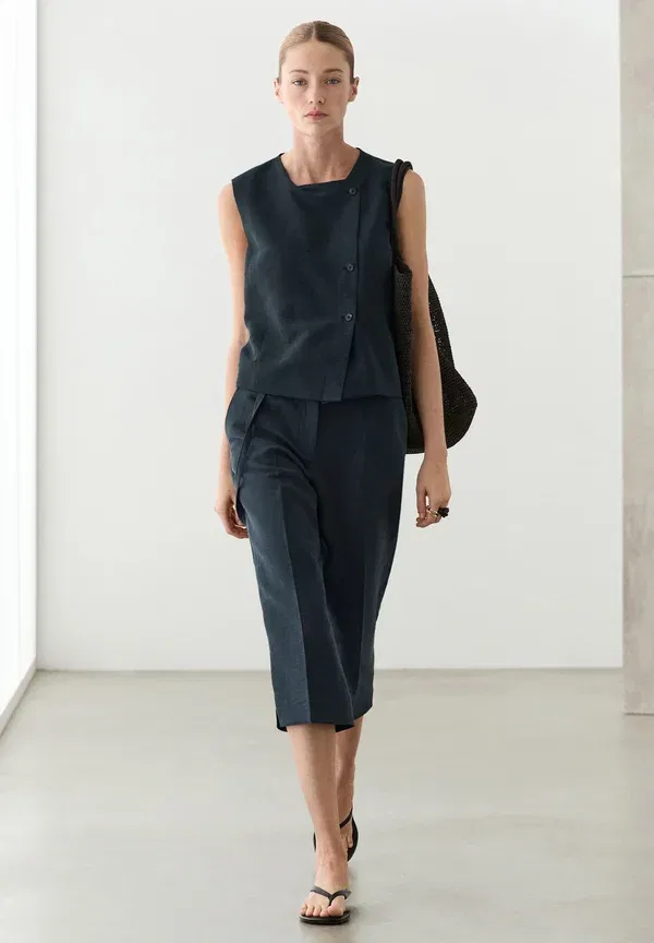 Жилет из льна и хлопка Waistcoat Massimo Dutti, крапчатый темно-синий — фото 3