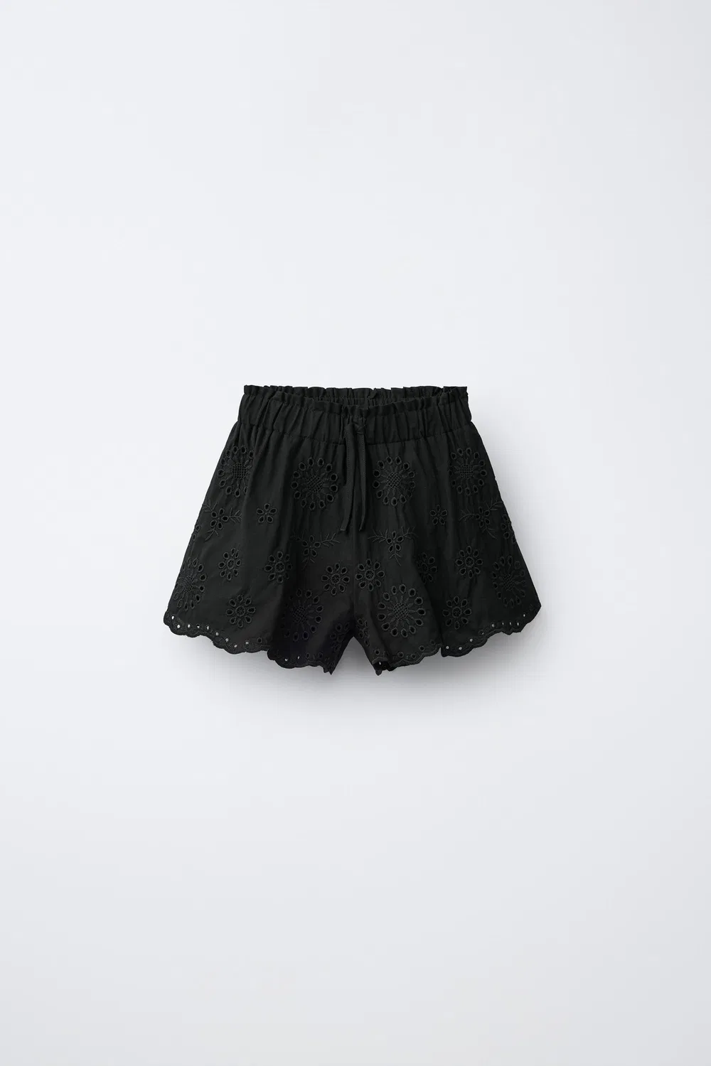 Шорты-бермуды с швейцарской вышивкой ZARA, Black