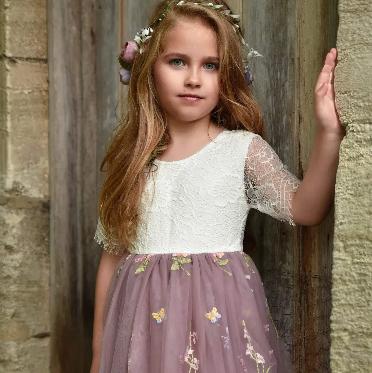 Платье с кружевом Enchanted Uk Flower Girl Boutique, Mauve — фото 3