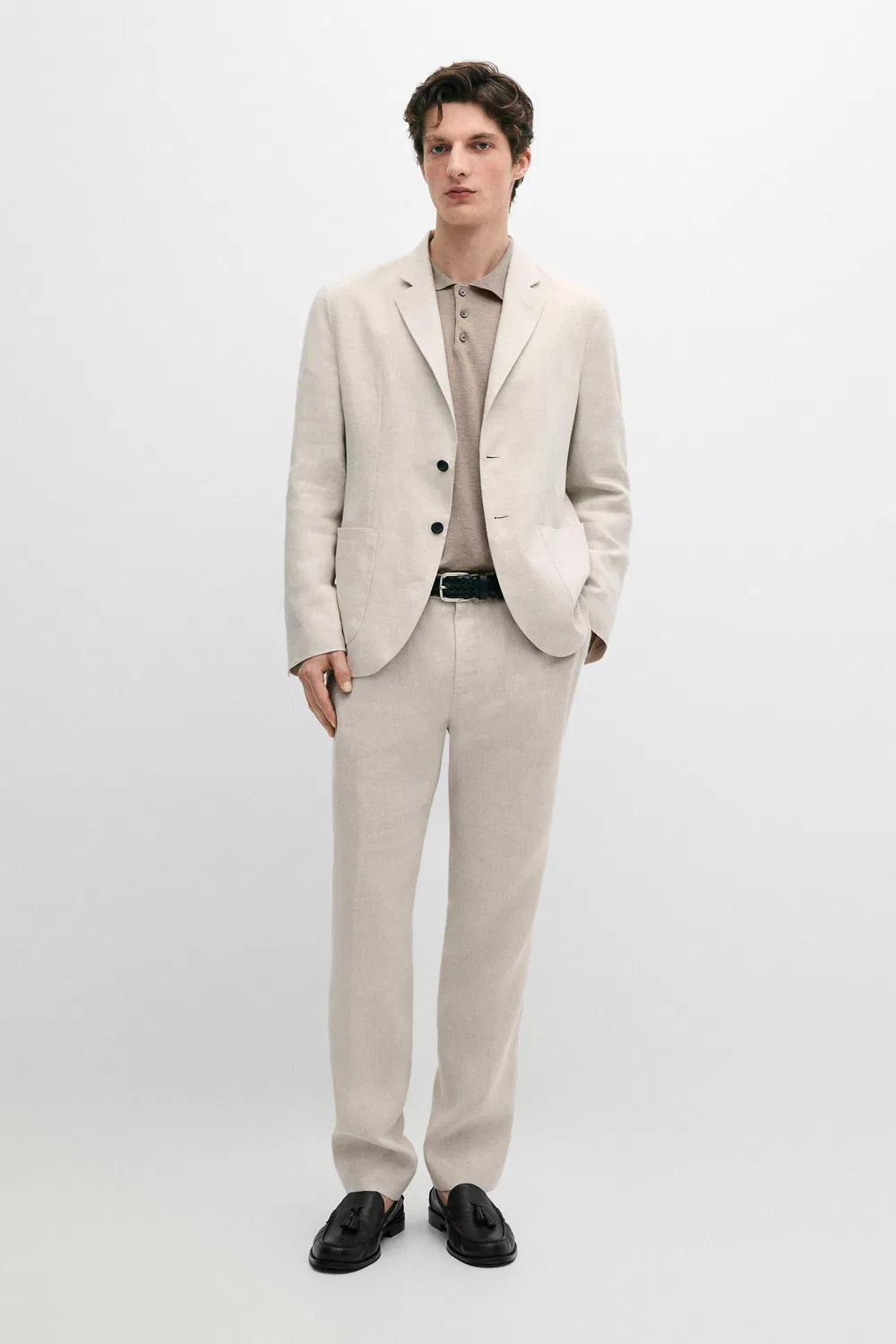 Блейзер из 100% льна с декоративными карманами Massimo Dutti, кремовый