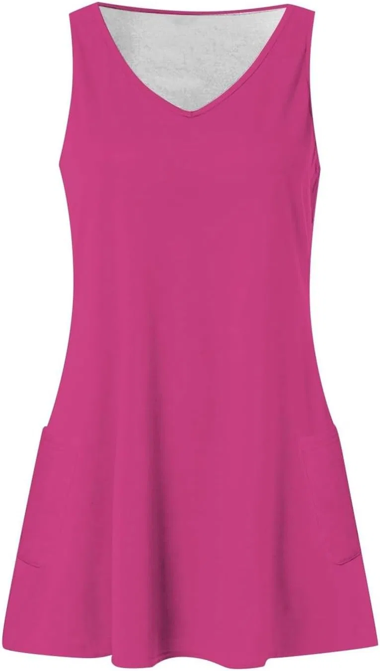 Женское летнее платье с V-образным вырезом без рукавов Generic, Hot Pink — фото 4