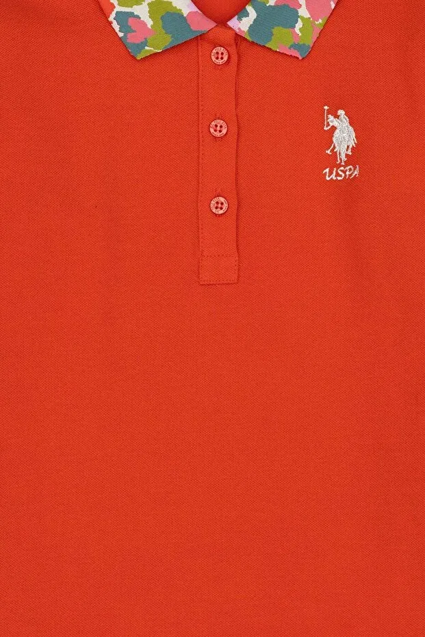 Детское для девочек свитшот с поло-воротником U.S. Polo Assn., Orange — фото 3