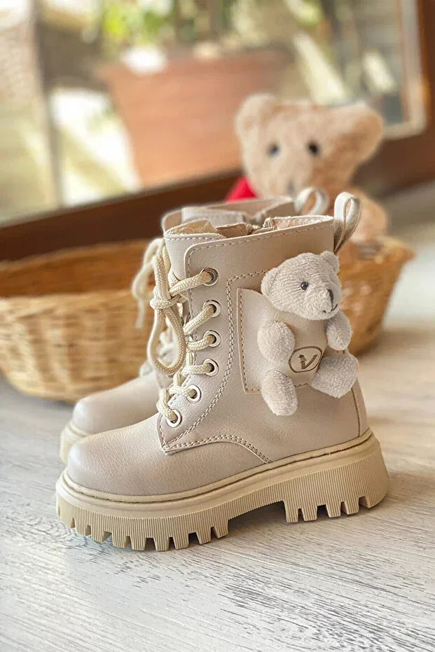 Детские ботинки для девочек с принтом Teddy Bear Dry Wood, Beige
