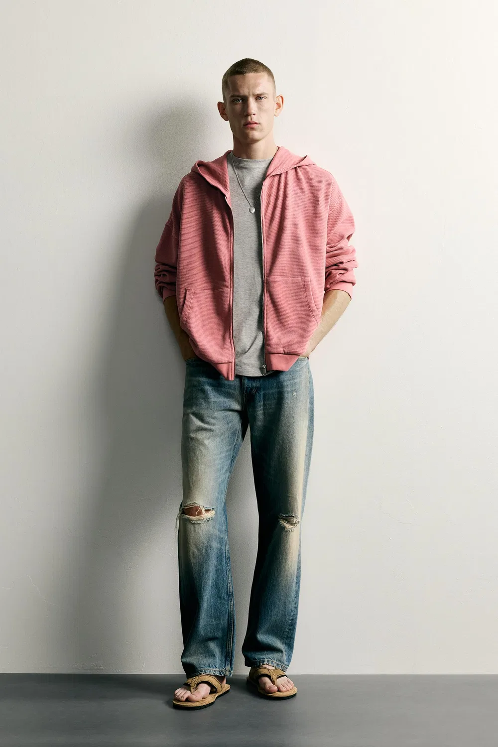 Худи с вафельной вязкой ZARA, Pink